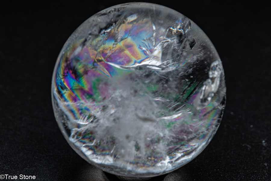 【一点物】虹の結晶 アイリスクォーツ 丸玉 内包クラックが描く 天然 レインボー クリスタル 5センチ 台座付属