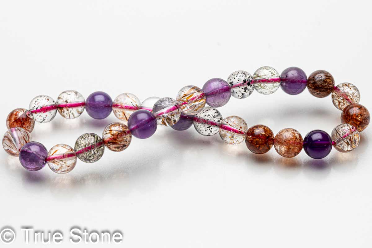 スーパーセブン ブレスレット 6.4mm-6.7mm マルチカラー メロディーストーン セイクリッドセブン レピドクロサイト ゲーサイト