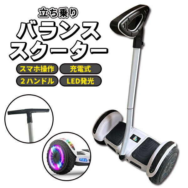 ミニセグウェイ バランススクーター 旋回バー式 白 ホワイト スケートボード バランスボード 電動スク..