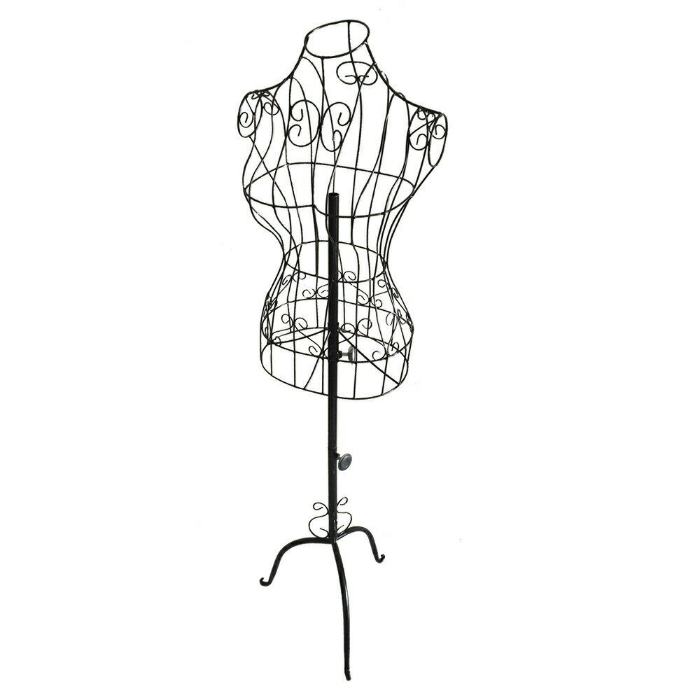 トルソー マネキン レディース 9号 ワイヤー 黒 女性 上半身 ハーフ ハンガー スタンド ディスプレイ インテリア アンティーク 女性用 首下 半身 自立 ...