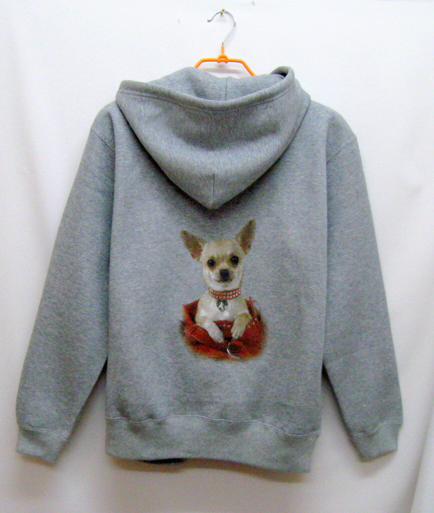 チワワ柄のスウェットフルジップパーカーです。(インバッグ）ドッグ 犬プリント オーナーズグッズ ギフト オフ会 送料無料