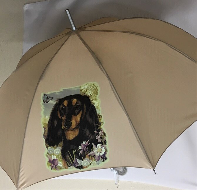 ダックスフント ダックスフンド ロングヘアー（お花）ブラックタン 傘 65cm 直径110cm レディース メンズ 男女兼用 雨傘 かわいい おしゃれ 梅雨 レイングッズ UVカット 風に強い 耐風 犬柄 いぬ 犬グッズ 犬プリント 父の日