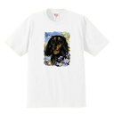 ダックスフンド ダックスフント ブラタン ロングヘアー (お花) tシャツ 半袖 カットソー 丸首型 クルーネック 綿100% トップス レディース メンズ シ...