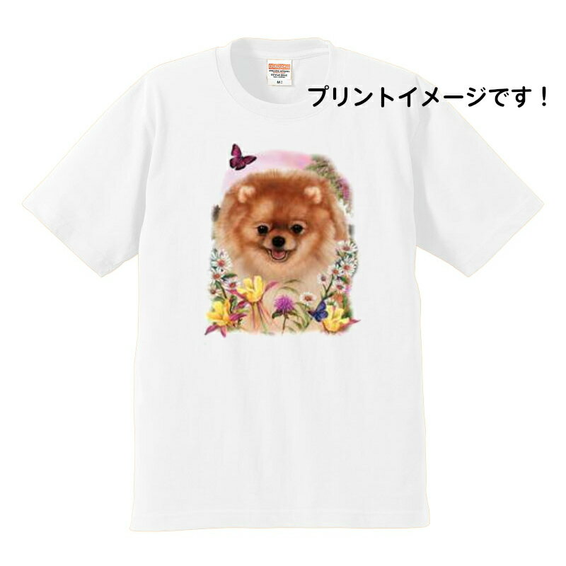 ポメラニアン柄が、プリントされた半袖TシャツですTシャツの素材　綿100％　アッシュのみ綿95％ポリエステル5％6.2オンスの厚手S 着丈63cm 身幅47cm 肩幅42cm 袖丈18cmM 着丈68cm 身幅52cm 肩幅46cm 袖丈22cmL 着丈72cm 身幅55cm 肩幅50cm 袖丈22cmXL 着丈75cm 身幅60cm 肩幅55cm 袖丈23cm＊首元は、ダブルルステッチリブの為、何度洗濯しても伸びにくくなっています。＊縫製前の生地に、水洗いとタンブル乾燥を施す「防縮加工」済み。洗濯後も型くずれしにくいのが特徴です。＊「コーマ糸」を使用しているので、毛羽立ちを抑え、肌触りがなめらかなTシャツです。＊この絵柄は、ライトカラー専用商品のプリントです。＊この商品は、イベント等でも販売しておりますので、まれに売り違いが生じる場合が、ございます。売り違いが発生した場合、すぐにご連絡させていただきます。恐れ入りますが、ご了承くださいませ。ポメラニアン一覧はこちらから