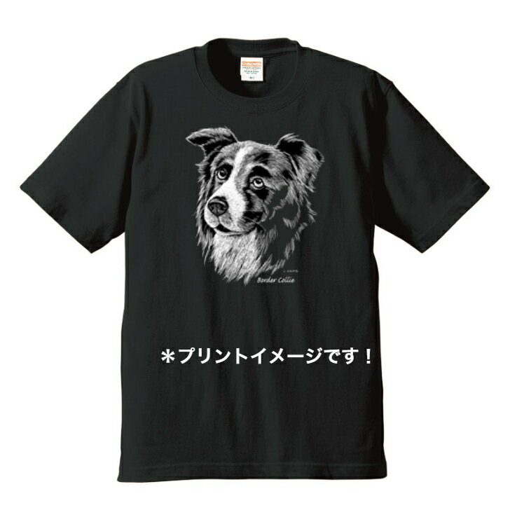 ボーダーコリー柄が、プリントされた半袖TシャツですTシャツの素材　綿100％　アッシュのみ綿95％ポリエステル5％6.2オンスの厚手S 着丈63cm 身幅47cm 肩幅42cm 袖丈18cmM 着丈68cm 身幅52cm 肩幅46cm 袖丈22cmL 着丈72cm 身幅55cm 肩幅50cm 袖丈22cmXL 着丈75cm 身幅60cm 肩幅55cm 袖丈23cm＊首元は、ダブルルステッチリブの為、何度洗濯しても伸びにくくなっています。＊縫製前の生地に、水洗いとタンブル乾燥を施す「防縮加工」済み。洗濯後も型くずれしにくいのが特徴です。＊「コーマ糸」を使用しているので、毛羽立ちを抑え、肌触りがなめらかなTシャツです。＊この絵柄は、ブラック、レッドのTシャツには、プリントできません。＊この商品は、イベント等でも販売しておりますので、まれに売り違いが生じる場合が、ございます。売り違いが発生した場合、すぐにご連絡させていただきます。恐れ入りますが、ご了承くださいませ。