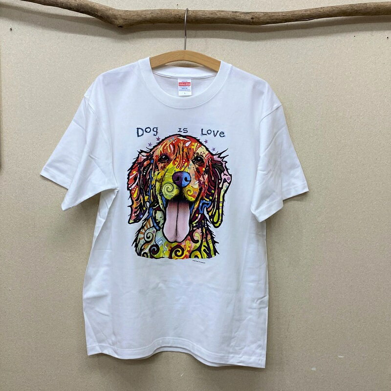 楽天犬と動物　トラストワンポイント【期間限定ポイント2倍】ゴールデンレトリーバー ゴールデンレトリバー tシャツ 半袖 カットソー 丸首型 クルーネック 綿100％ トップス レディース メンズ シンプル かわいい おしゃれ イベント お揃い ドッグ 犬 犬柄 いぬ 犬プリント 犬種別 犬グッズ 父の日