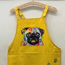 パグ カラー エプロン(ネオン1) バッククロス X型 たすき掛け おしゃれ かわいい 保育士 ワークエプロン 料理教室 犬柄 ドッグ 犬 イヌ 動物 オーナー...