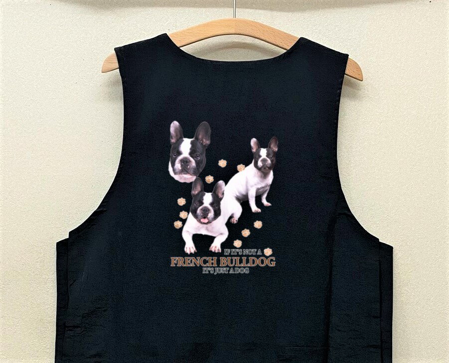 フレンチブルドッグ フレブル トリミングエプロン ナイロンワッシャー 両脇ボタン 撥水加工 トリマー 保育士 前掛け レディース メンズ シンプル かわいい お...