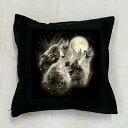 【送料無料】ウルフ 狼 野生動物 23-d クッション NEW【中身あり/ブラック】 50x50cm 大きめ ビッグサイズ 洗える かわいい おしゃれ 犬柄 いぬ 犬プリント 雑貨 犬グッズ 犬プリント 動物 オーナーグッズ ホワイトインク バイク