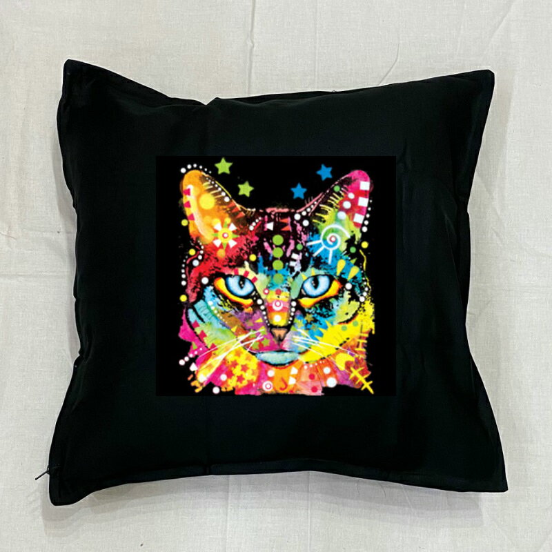 【送料無料】キャット クッション NEW【中身あり/ホワイト/ブラック】 50x50cm 大きめ ビッグサイズ ビッグフェイス 洗える かわいい おしゃれ 猫柄 ねこ ネコプリント 雑貨 ネコグッズ 猫プリント 動物 オーナーグッズ ネオンカラー サイケデリック 母の日