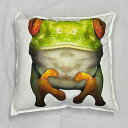【送料無料】カエル 蛙 クッション NEW【中身あり/ホワイト/ブラック】 50x50cm 大きめ ビッグサイズ 洗える かわいい おしゃれ 動物柄 ペット 雑貨 アニマルグッズ 動物プリント 動物 オーナーグッズ