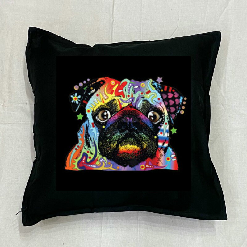 【送料無料】パグ クッション NEW【中身あり/ホワイト/ブラック】 50x50cm 大きめ ビッグサイズ ビッグフェイス 洗える かわいい おしゃれ 犬柄 いぬ 犬プリント 雑貨 犬グッズ 犬プリント 動物 オーナーグッズ ネオンカラー サイケデリック 母の日