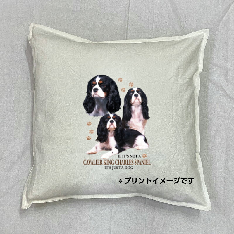 【送料無料】キャバリア クッション NEW【中身あり/ホワイト/ブラック】 50x50cm 大きめ ビッグサイズ 洗える かわいい おしゃれ 犬柄 いぬ dog...