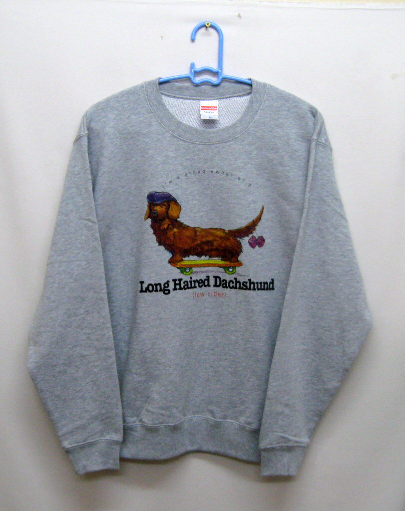 ダックスフント ダックスフンド ロングヘアー (スケボー) スウェット トレーナー ラウンドネック 長袖 レディース メンズ ユニセックス 綿100% プルオー...