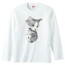 猫 ねこ ネコ cat 長袖 tシャツ【ロングスリーブ】ロンティー 丸首型 クルーネック 綿100% トップス 服 レディース メンズ シンプル かわいい おしゃれ ドッグ 犬 犬柄 キャット 猫プリント ねこグッズ 鉛筆画 母の日