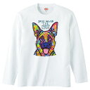 ジャーマンシェパード (ネオンカラー) 長袖 tシャツ【ロングスリーブ】ロンティー 丸首型 クルーネック 綿100% トップス 服 レディース メンズ シンプル...