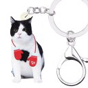 ●【メール便送料無料】キャット ネコ ハチワレ キーホルダー ネコグッズ アクリル 猫 ねこ cat キトン 仔猫 猫種別 猫雑貨 オーナーグッズ かわいい 輸入 キーチェーン プリント 母の日 1