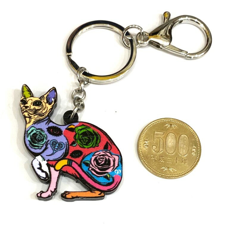 【メール便送料無料】 キトン ネコ 猫 ねこ キャット cat キーホルダー サイケデリック ネオンカラー ネコグッズ アクリル 猫雑貨 オーナーグッズ かわいい 輸入 キーチェーン プリント ギフト