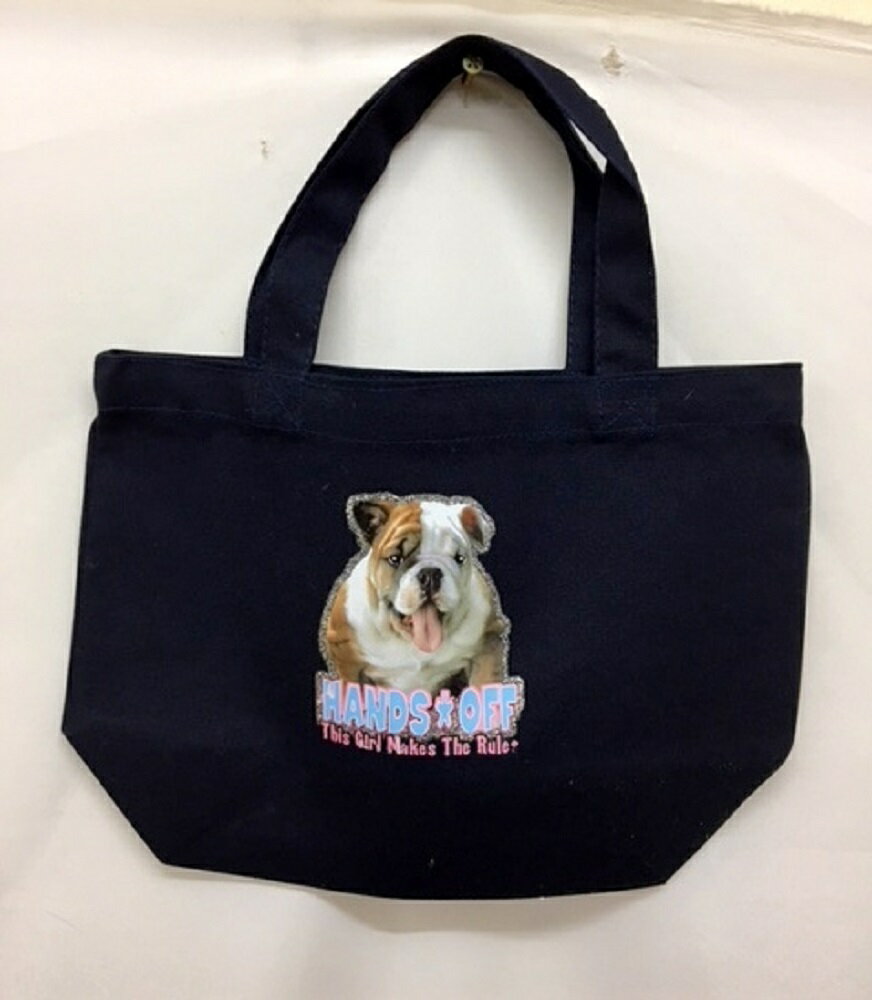 【メール便送料無料】ブルドッグ Bull dog Sサイズ 厚手 トートバッグ （小）No.2 お散歩バッグ 犬プリント かわいい ラメ縁取り ギフト プレゼント