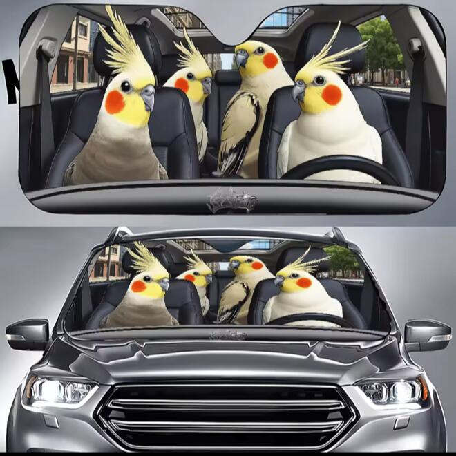 Rakuten - 【送料無料】 オカメインコ サンシェード 鳥柄 小鳥 ことり バード bird アート 面白い かわいい 車 日よけ 日除け フロントガラス 遮光断熱 紫外線対策 UVカット 簡単取り付け カー用品 便利 オーナーグッズ グッズ 誕生日 トラストワンポイント