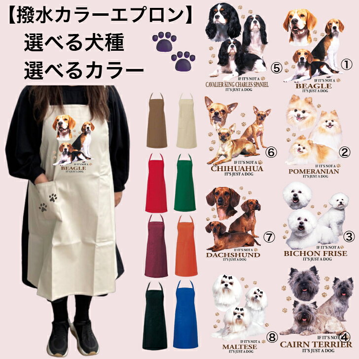 乐天商城 - 【撥水加工 カラーエプロン】 選べるカラー 選べる犬種 バッククロス X型 たすき掛け 大きめ おしゃれ かわいい トリミング お散歩 保育士 ワークエプロン 料理教室 犬柄 ドッグ 犬 イヌ 動物 オーナーグッズ プリント ギフト 記念品 犬雑貨 オフ会
