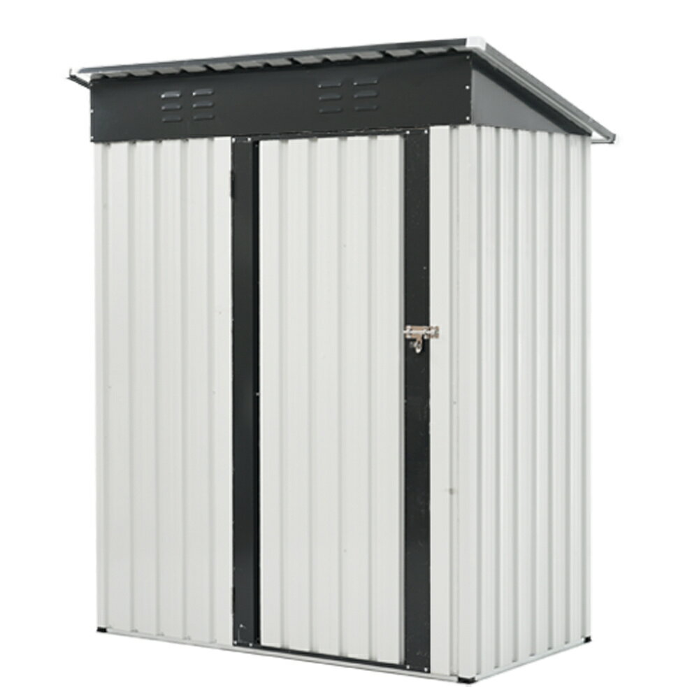 物置 屋外 大型 倉庫 大型物置【ブラック+ホワイト 三角棚あり 補強フレーム付き】 戸外収納庫 物置 防水/耐侯/鍵付き 収納可能 ガーデン/庭/田畑/農場 頑丈 大容量 スチール 床がない