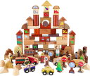 木製 都市&交通 カラフルな 積み木 リおもちゃ - 118pcs 木のおもちゃ 知育玩具 立体パズル 組み立て おもちゃくるま付き 収納容器付き 図形認識 色認識 数字 算数 ABCブロック 英単語 子供向け 男の子 女の子 誕生日プレゼント