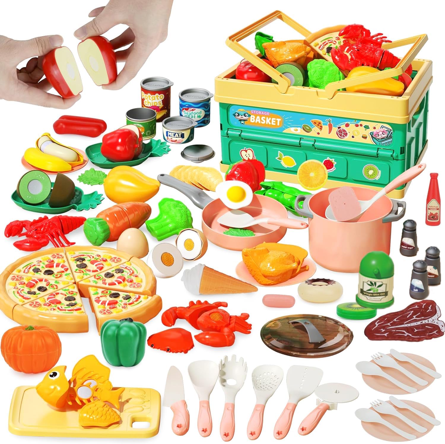 おままごとセット ままごとお鍋セット キッチントイ おもちゃ 94点セット 野菜 果物 食器 海鮮 収納かご キッチン おもちゃ ごっこ遊び 食べ物 贅沢食材 ごっこ遊び 親子遊び 誕生日プレゼント