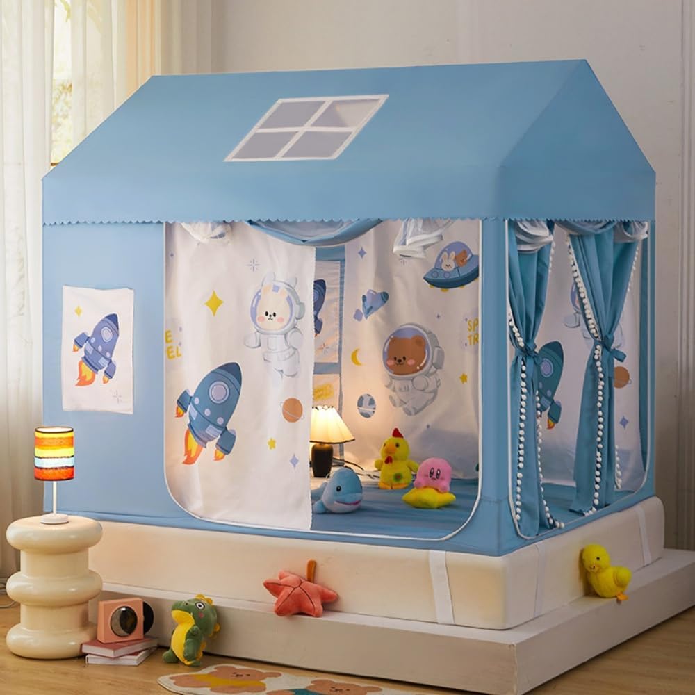 楽天TryMe楽天市場店蚊帳 室内カーテン 子供テント ベッドテント 全方位ガード 3ドア設計 睡眠テント 秘密基地 多機能 網目は細かい 遮光 通気性 防虫 防蚊 防塵 天蓋付き 組み立て簡単 四角型 大空間 かわいい 子供用 子供部屋 ベッドルーム