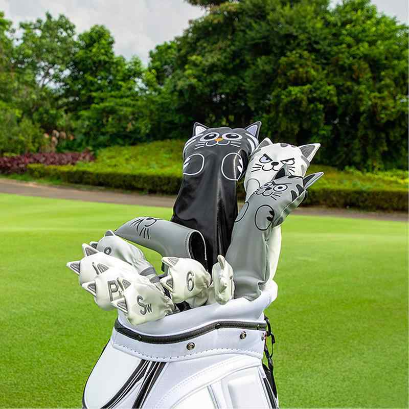 ゴルフ クラブ ヘッドカバー 猫柄 かわいい デザイン 保護 シングル ウッド 用 パター 用 アイアン 用 ゴルフ アクセサリー 耐久性