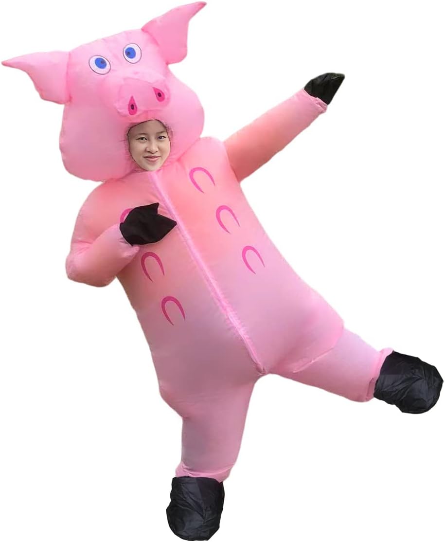 着ぐるみセット 豚 全身タイプ 膨張式 空気充填 耐久 防水 軽量 ファン内蔵 電池USB両方可 送風機・キ..