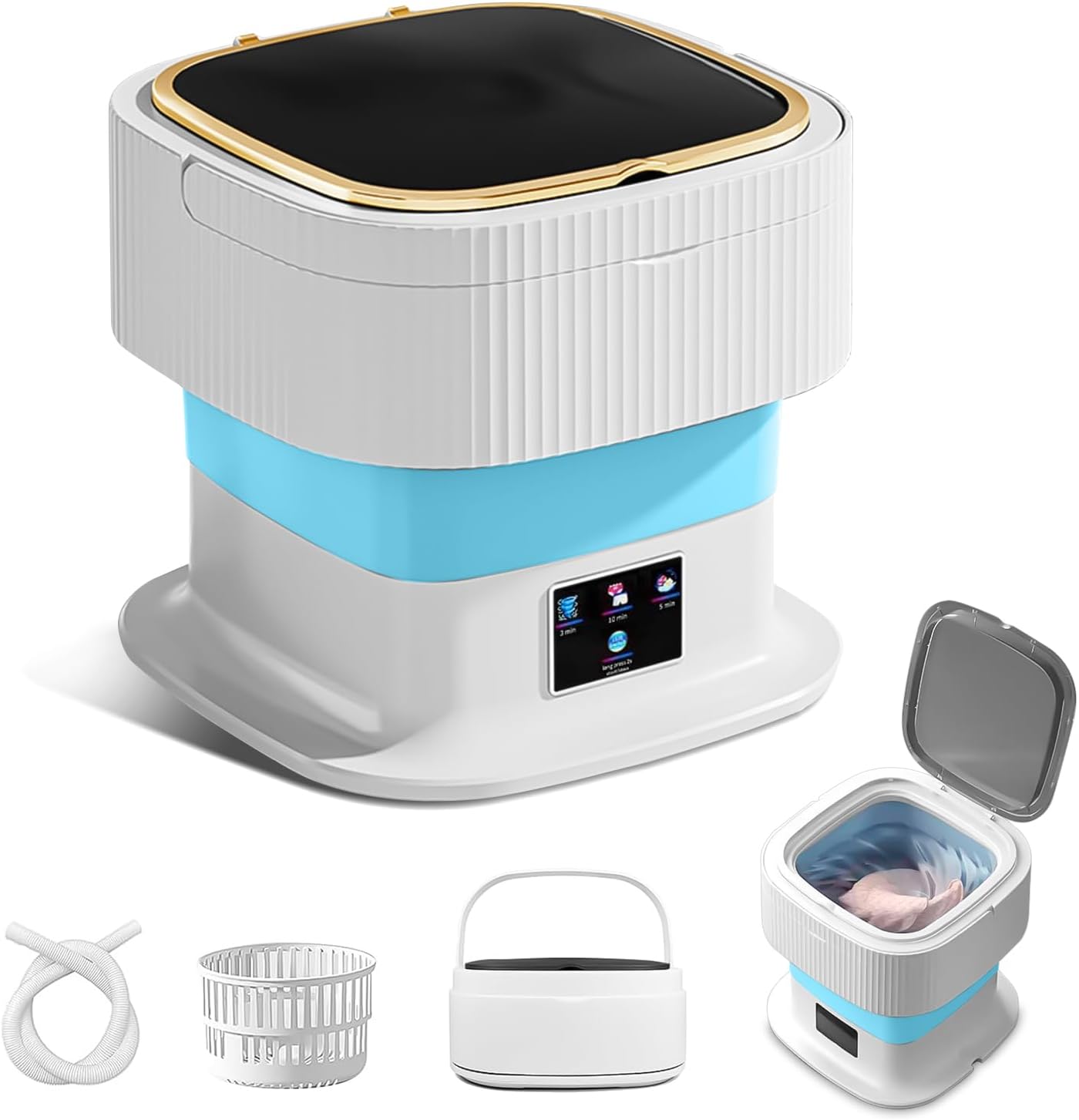小型洗濯機 12L大容量 【折り畳み・青色光殺菌消臭】 ポータブル洗濯機 ワンタッチ操作 急速脱水機能 ..