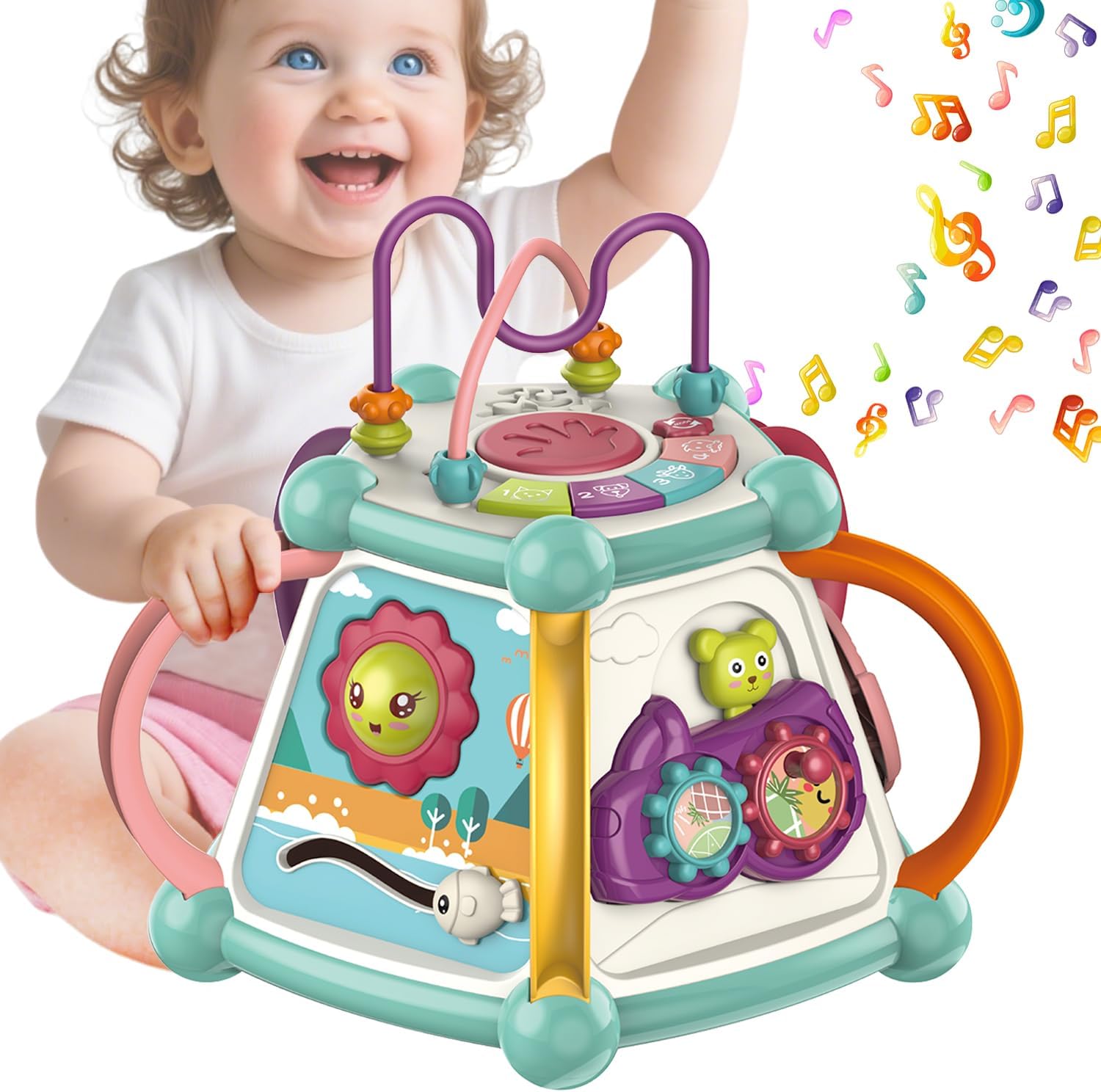 赤ちゃん おもちゃ 0歳1歳 知育玩具 子供 7in1多機能手遊びいっぱいボックス 男の子 女の子 2歳3歳 誕生日プレゼント クリスマス LEDライト 音楽 やりたい放題 集中力 手眼協調性