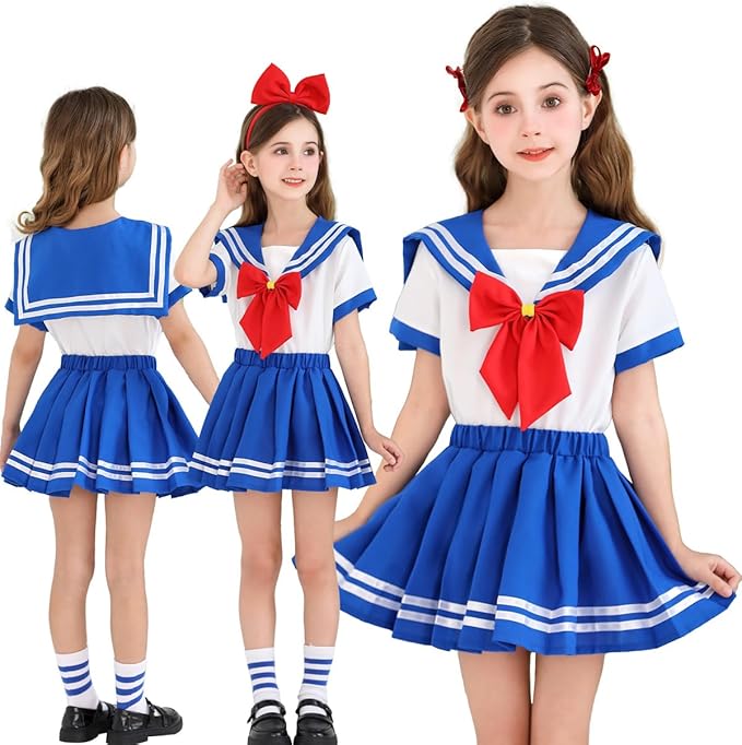 セーラー服 子供 コスプレ 衣装 女の子 半袖 6点セット ハロウィン 仮装 キッズ JK制服 ジュニア プリ..