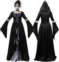 ハロウィン コスプレ 魔女 衣装 大人 吸血鬼 悪魔 仮装 レディース セクシー 大きいサイズ 髑髏 長袖 黒 ロング ワンピース 貴族 中世ヨーロッパ 公演服...