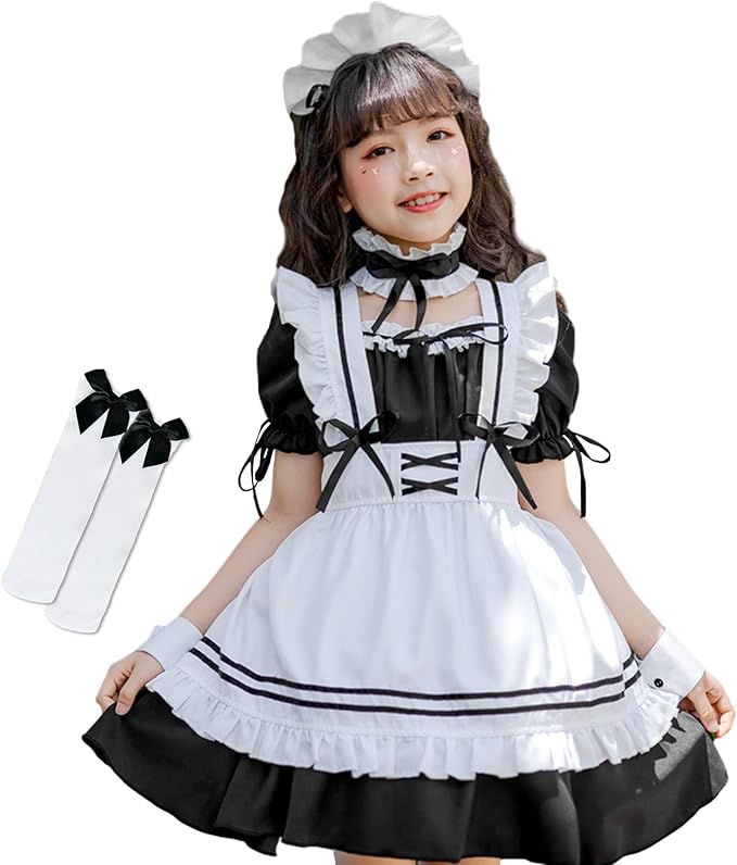 メイド服 子供用 ロリータ 6点セット キッズ ハロウィン コスプレ 演出服 フリル 半袖 蝶結ぶ エプロン ドレス ワンピース リボン コスチューム メイド アリス風仮装 上質 カチューシャ 可愛い 制服 女の子 スカート ロリィタ HALLOWEEN パーティー グッズ 変装 コスプレ