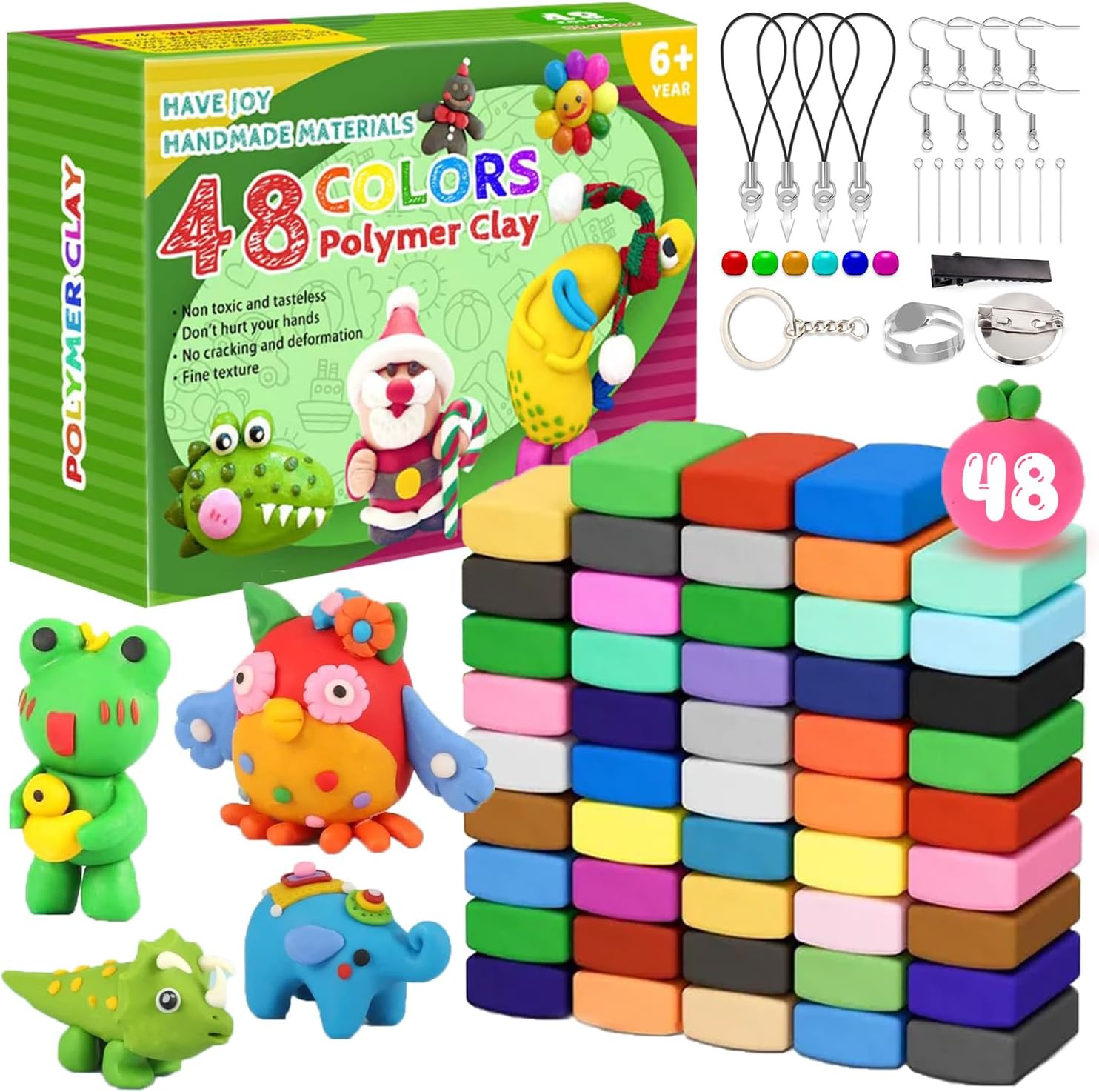 オーブン粘土 ポリマークレイ 48色セット 粘土ツール アクセサリー オーブン焼き 安全 DIY ハンドメイド 手芸クラフト 子供 大人 初心者 プレゼント マニュアル付き【2025新品登場】