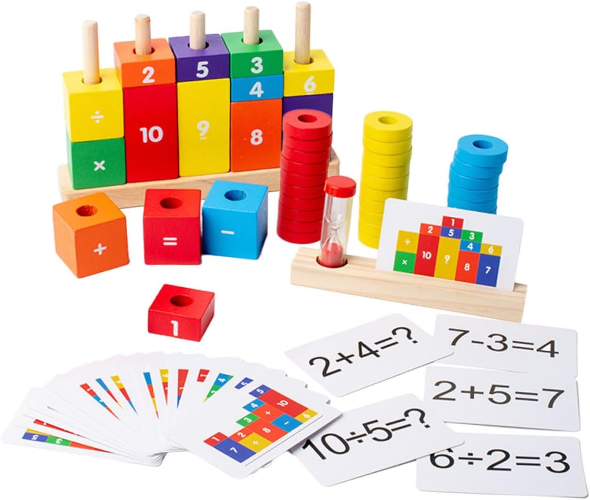 字認知と算学習ができる木製積み木 早期教育向け木のおもちゃ 手と目の協調トレーニングに 歳からの知育 多彩な色で楽しく学ぶ算