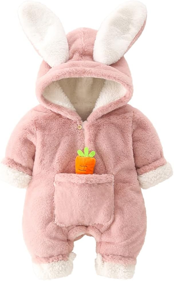 エルフ ベビー ロンパース 冬 ベビー服 女の子 カバーオール ジャンプスーツ ウサギ フード付き 長袖 ..