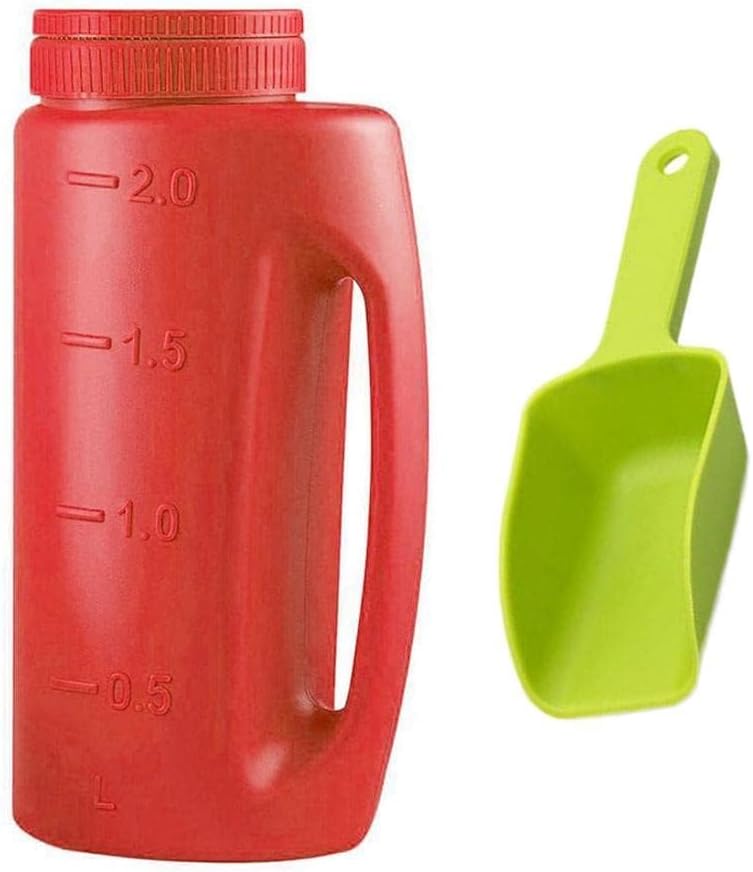 肥料散布器 散粒器 2L 散布穴付きボトル シャベル付き 肥料じょうろ ハンディ散粒器 調節可能 手持ち型 軽量 便利 ポータブル 植物 花 鉢植え 種 芝生 ガーデン 園芸 種まき用の壺 融雪剤散布器 マルチ散布器
