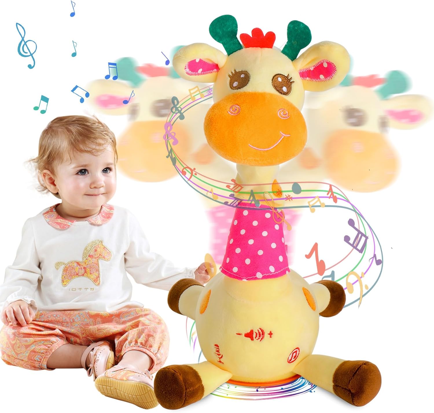 動くぬいぐるみ キリン おもちゃ 歌う/踊る/録音機能/光る 玩具 音量調節 しゃべる ぬいぐるみ ふわふわ 可愛いジラフ 子供 インタラクティブ 音楽付き こどもの日 誕生日プレゼント 出産祝い クリスマス 入園卒園進学のお祝い