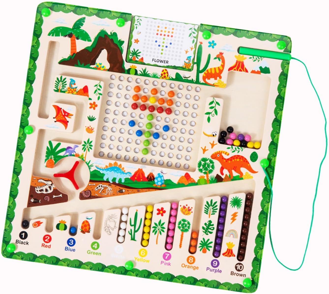 子供向け磁気迷路, モンテッソーリおもちゃのマグネットボードパズル 恐竜子供木製の磁気迷路おもちゃ 知育玩具 手目協調性能力の育成、集中力の向上、3歳以上の幼児と子供に適した理想的なおもちゃと誕生日プレゼントのサムネイル