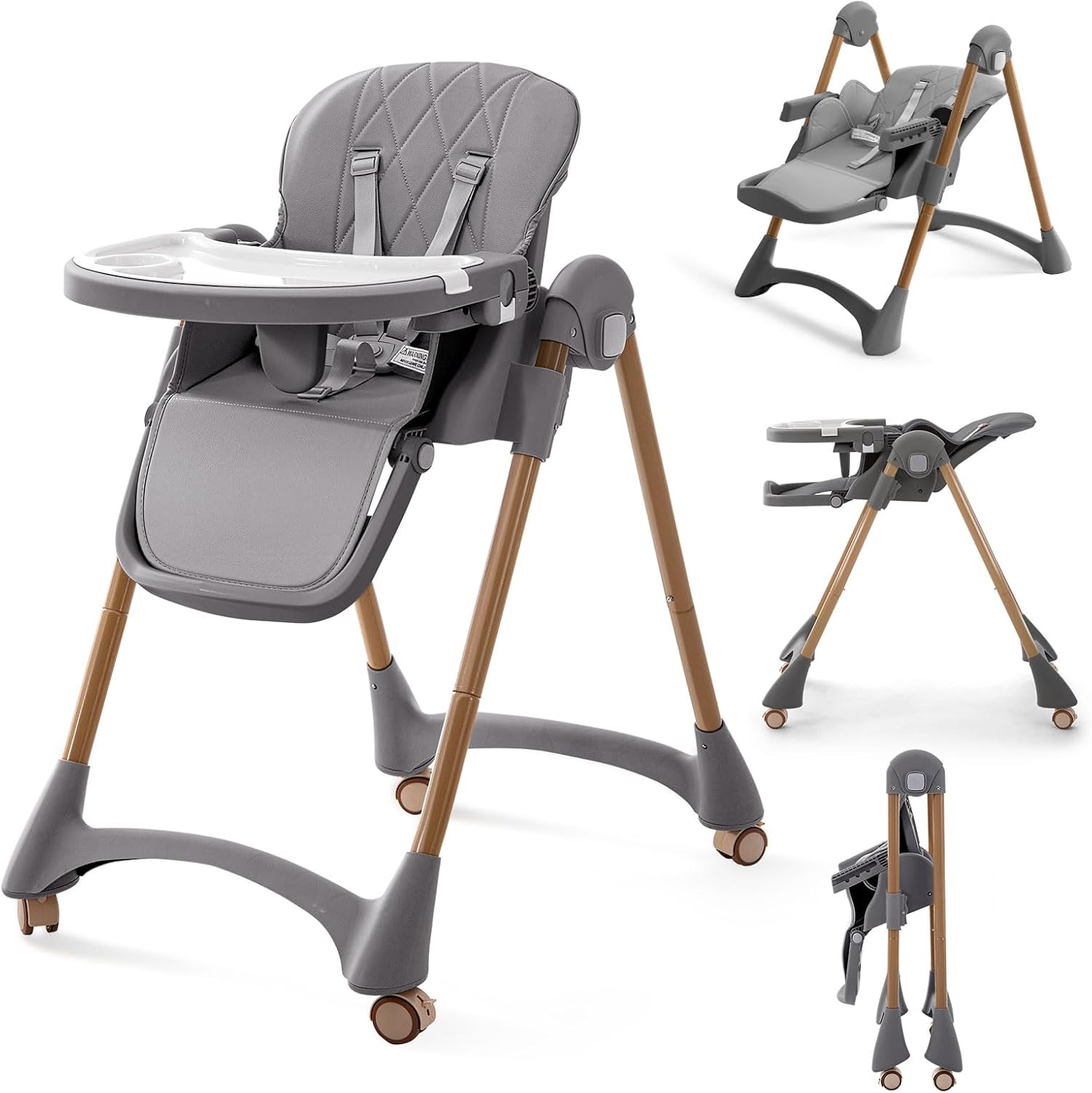 ベビーチェア 折りたたみ ハイローチェア 機能満載 取り外し可能なキャスター 五点式シートベルト 赤ち..