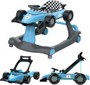 育児 歩行器 ベビーウォーカー 2way ウォーカー/手押し車として使用可能 安全ストッパー 取り外し可能 高度調整可能 滑り止め 車形 安全 音楽を再生可能 ...
