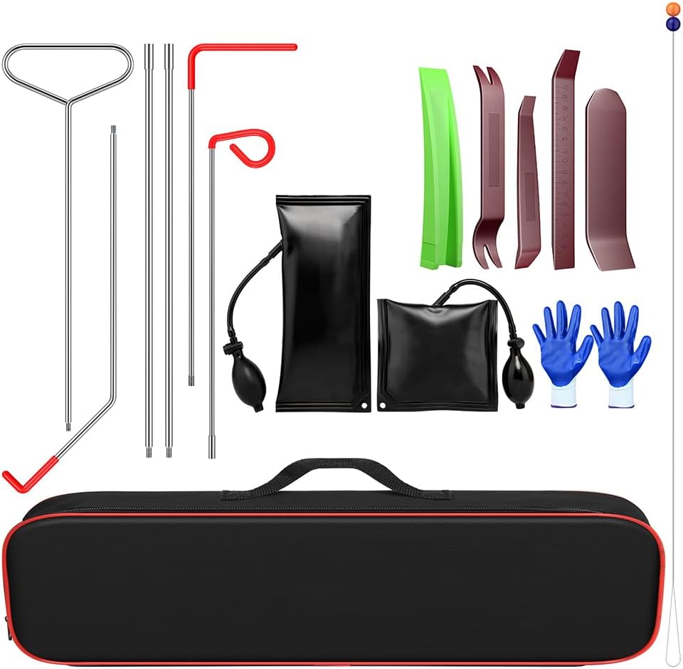 16ピースカーツールキット プロの緊急自動車用ツール 車ドアオープンロック解除ツールキット 車 デントリペアツール ロックアウト緊急ウェッジエアポン プユニバーサル緊急キット 車凹み修復 デントリペア工具車両用 エアウェッジバッグポンプ付きカーツールキット