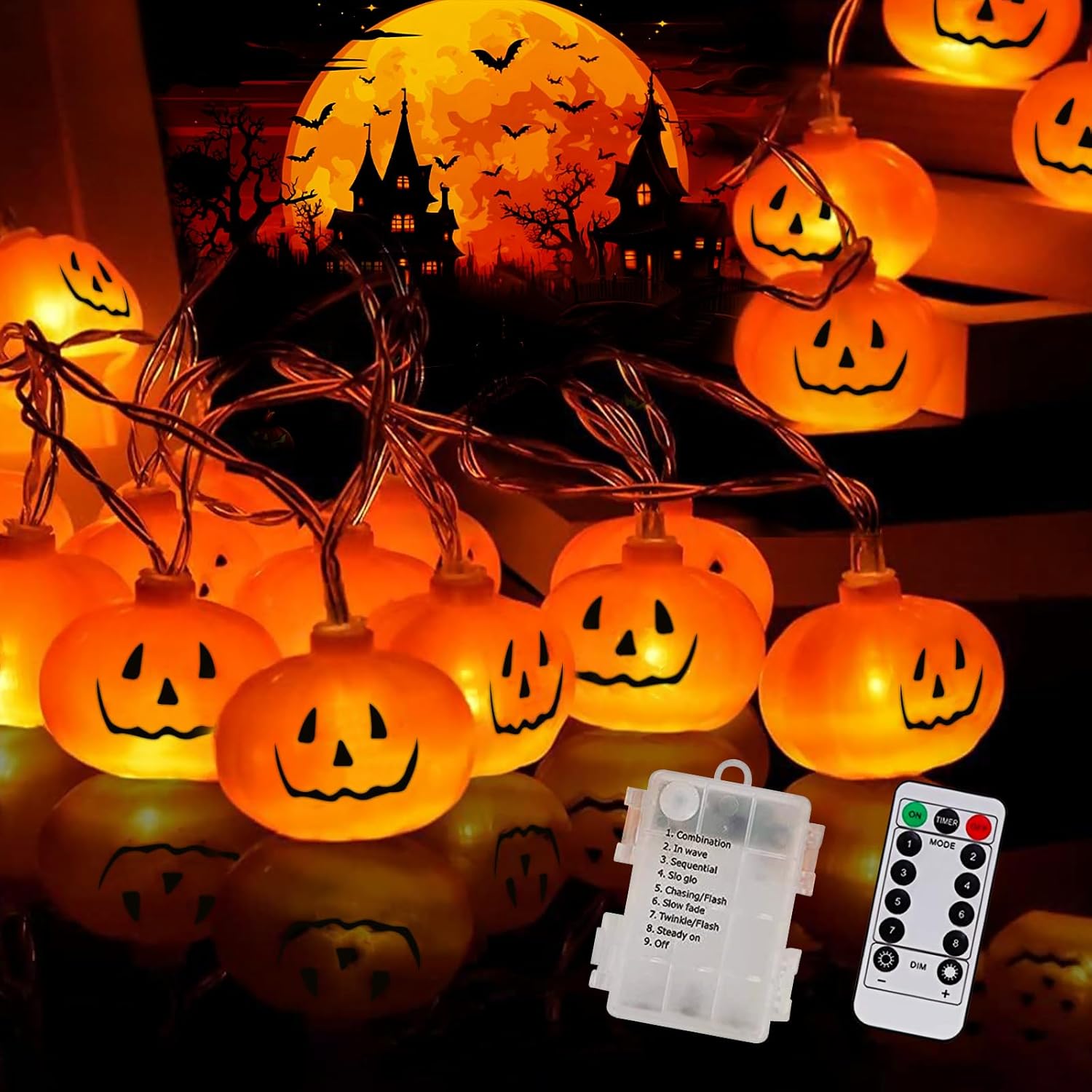 ハロウィーン提灯ライト カボチャライト 40個電球 長さ6M ちょうちん led提灯 電池式 防水 ledストリングライト 屋内屋外 ハロウィーン/秋の装飾/庭/ベランダ/お祭り/屋台の出店にイベント用