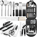 キャンプ用品 調理器具【27点セット】収納袋付き バーベキュー キッチンツール キャンプ アウトドア BBQ クッキングツールセット 軽量 携帯便利(包丁/まな板/スプーン/シザーズ)多機能クッキングツール一式 耐熱 抗菌 簡単収納 防災用品 緊急時活用可能