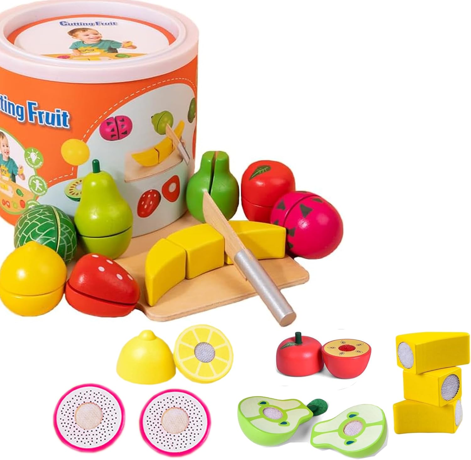 木製 ままごとセット おもちゃ 野菜＆果物 カットごっこ サクッと切れる 子供用 男の子 女の子 知育玩具 キッチン玩具 3歳 4歳 5歳 プレゼント