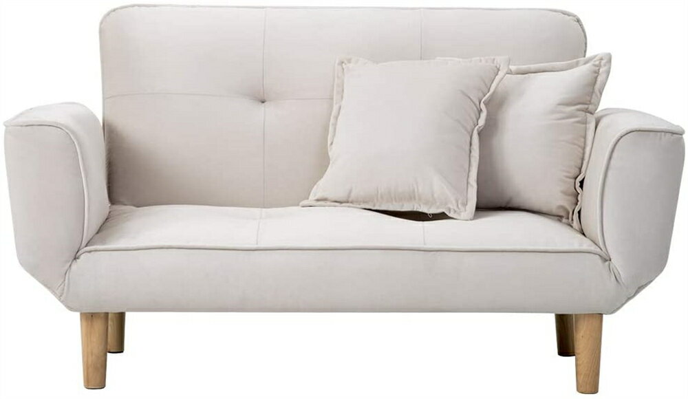 ソファー 2人掛け sofa 抱きまくら2個付き ベージュ ベロア 北欧 背もたれ/アーム5段可動 天然木脚 肘..