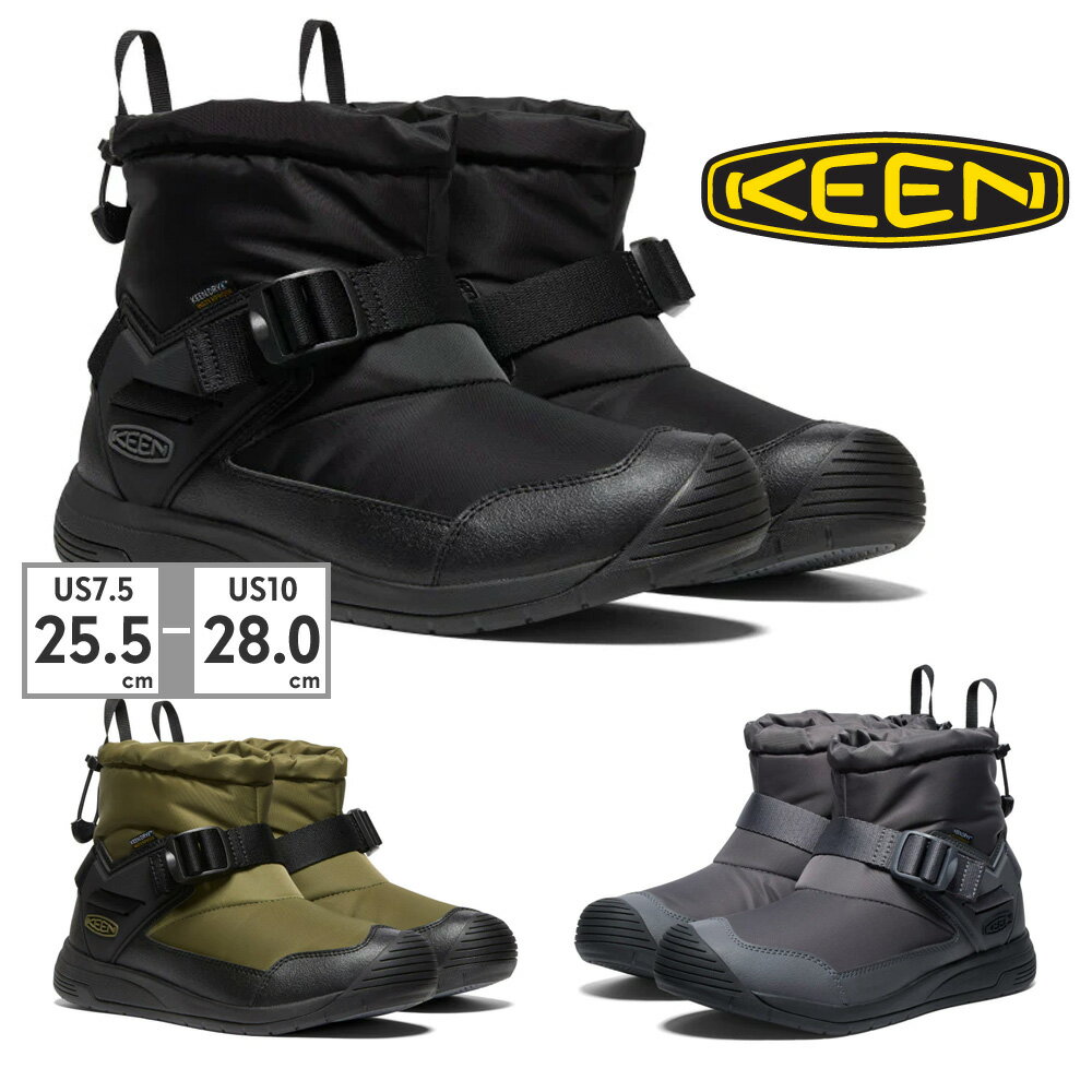 KEEN キーン フッドロメオ ウォータープルーフ HOODROMEO WP 1025473_ブラック(Black/Black) 1025475_ダークオリーブ(Dark Olive/Black) 1027736_マグネット/ブラック(Magnet/Black) KEENならではの機能の数々と革新的なデザインをハイブリッドしたプロダクトの真骨頂HOODコレクション。イージーオン/イージーオフ対応のスリップオンブーツ。雪寒地対応のKEENフリーズラバーアウトソール搭載。ウィンターフィールドからキャンピング、デイリーユースまで、幅広い用途に対応。 ・甲をホールドし、脱ぎ履きを容易にする調節可能なストラップがしっかりとしたフィットを約束、ヒール部には脱ぎ履きが容易でコンフォートなフィット感を実現するKEENならではのバンジーシューレースを採用 ・シンセティックマテリアルのマッドガードを爪先部から側部に採用、耐水性、耐久性とサポート性を高めます ・V字成型のヒールサポート構造が安定性を向上 ・リサイクルPETを使用 ・KEEN独自の防水透湿素材《KEEN.DRY》を採用 ・リサイクルPETを使用したKEEN独自の保温素材《KEEN.WARM》を100g使用、冬の寒さにも快適な履き心地をキープ 重量:片足約463g 素材 アッパー:合成繊維 ミッドソール:EVA アウトソール:ゴム底 メーカーサイトに基づいて掲載しています 当店では実店舗での販売、他ショッピングモールでのネット販売もおこなっており、在庫を共有している為、在庫が常に変動しております。 その為、在庫反映までの時間差等により在庫切れが発生する場合がございます。 これにより、ご注文後でも商品をご用意できない場合がございますので予めご了承いただきますようお願い致します。 なお、店舗倉庫の都合上契約仕入先在庫を利用する場合もございます。 ※ディスプレイ画面等の環境上、ページで見た色と実際の商品の色とは多少違う場合がございます。 (BCAABI KEEN キーン US7.5 US8 US8.5 US9 US9.5 US10 25.5cm 26cm 26.5cm 27cm 27.5cm 28cm 黒 砂 灰) #KEEN